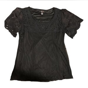 NWT Style & Co Black Lace and Polka Dot Short Sleeve Top